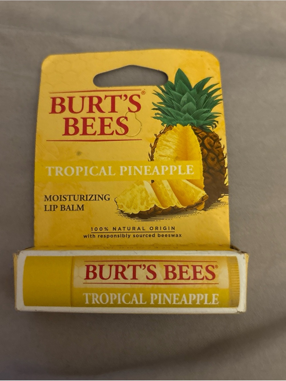 New Burts Bees Moisturizing Lip Balm Tropical Pineapple 0.15 Oz Natural Bees Wax